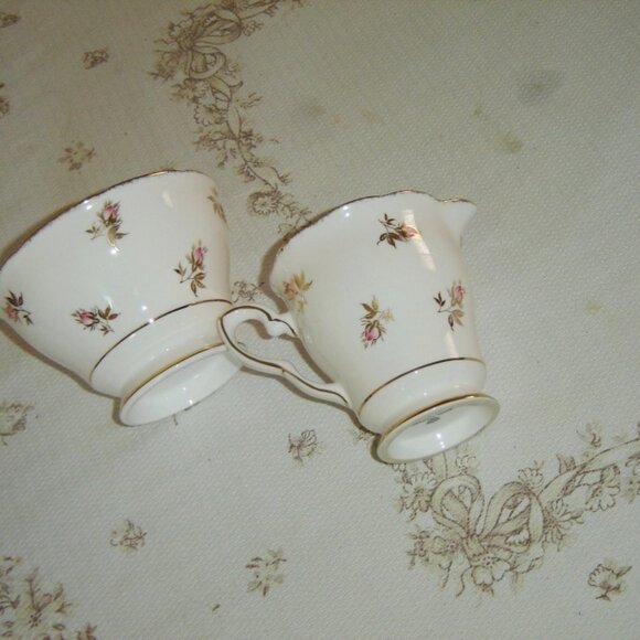 Royal Stafford pink Rosebud gold leaves large cream and sugar VGU - Picture 5 of 6